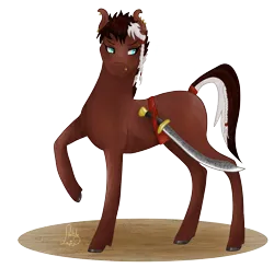 Size: 2931x2867 | Tagged: safe, artist:loopina, derpibooru import, oc, oc:amar, unofficial characters only, pony, saddle arabian, cimeterre, image, male, png, poctober, saber, simple background, soldier, solo, stallion, transparent background, weapon