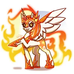 Size: 1000x1000 | Tagged: safe, artist:sonyager, derpibooru import, daybreaker, alicorn, pony, commission, evil, female, fire, gloating, image, looking at you, mare, png, simple background, solo, standing, white background