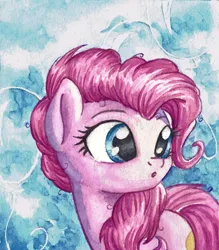 Size: 2142x2450 | Tagged: safe, artist:the-wizard-of-art, derpibooru import, part of a set, pinkie pie, earth pony, pony, :o, eyebrows, female, g4, high res, image, jpeg, mare, old art, open mouth, solo, traditional art, turned head, watercolor painting