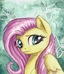 Size: 2131x2482 | Tagged: safe, artist:the-wizard-of-art, derpibooru import, part of a set, fluttershy, pegasus, pony, eyebrows, female, g4, high res, image, jpeg, looking at you, looking away, mare, old art, solo, traditional art, watercolor painting, wings