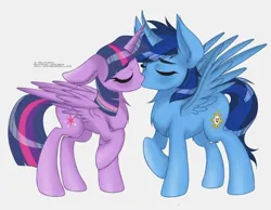 Size: 518x401 | Tagged: safe, derpibooru import, twilight sparkle, twilight sparkle (alicorn), oc, oc:blue thunder, alicorn, image, kissing, png, thundersparkle