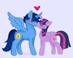 Size: 1312x1048 | Tagged: safe, derpibooru import, twilight sparkle, twilight sparkle (alicorn), oc, oc:blue thunder, alicorn, image, kissing, png, thundersparkle