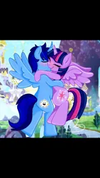 Size: 340x606 | Tagged: safe, derpibooru import, twilight sparkle, twilight sparkle (alicorn), oc, oc:blue thunder, alicorn, hug, image, png, thundersparkle