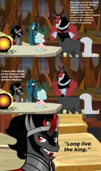 Size: 1000x1689 | Tagged: safe, derpibooru import, edit, edited screencap, editor:incredibubbleirishguy, screencap, cozy glow, king sombra, lord tirek, queen chrysalis, centaur, changeling, changeling queen, pegasus, pony, unicorn, the beginning of the end, antagonist, crystal ball, evil lair, female, filly, foal, grogar's lair, grogar's orb, group, image, lair, legion of doom, long live the king, png, quartet, quote, reference, text