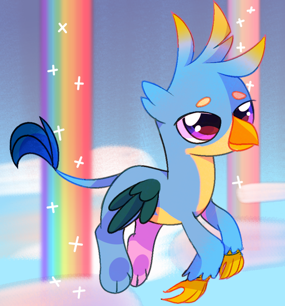 Size: 834x894 | Tagged: safe, derpibooru import, gallus, gryphon, cloud, image, male, png, rainbow, younger male