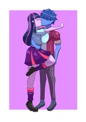 Size: 2480x3508 | Tagged: safe, derpibooru import, twilight sparkle, oc, oc:blue thunder, equestria girls, image, kissing, png, thundersparkle