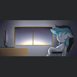 Size: 3000x3000 | Tagged: safe, artist:kadoge, derpibooru import, oc, oc:turquoise splash, unofficial characters only, pegasus, pony, chair, computer, floppy ears, image, lidded eyes, male, office chair, png, profile, sitting, smiling, solo, stallion