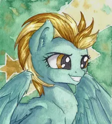 Size: 2184x2430 | Tagged: safe, artist:the-wizard-of-art, derpibooru import, part of a set, lightning dust, pegasus, pony, ear fluff, eyebrows, female, g4, grin, high res, image, jpeg, mare, partially open wings, smiling, solo, traditional art, watercolor painting, wings