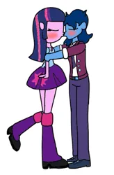 Size: 393x600 | Tagged: safe, derpibooru import, twilight sparkle, oc, oc:blue thunder, equestria girls, image, kissing, png, thundersparkle