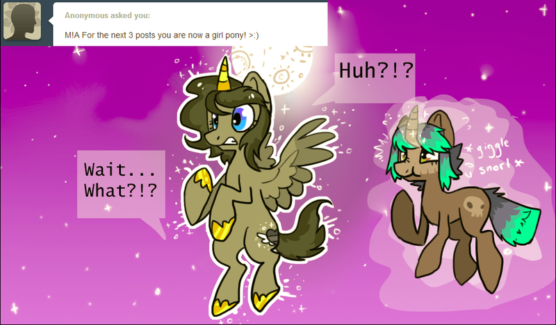 Size: 952x557 | Tagged: safe, artist:lupisvulpes, derpibooru import, oc, unofficial characters only, alicorn, unicorn, ask, flying, image, magic, moon, night, png, sky, talking, tumblr