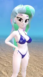 Size: 1080x1920 | Tagged: suggestive, artist:oatmeal!, derpibooru import, princess celestia, human, equestria girls, 3d, beach, belly, belly button, belly fetish, bikini, breasts, busty princess celestia, clothes, gmod, hand on hip, image, looking at you, ocean, png, principal celestia, sexy, solo, standing, swimsuit, water