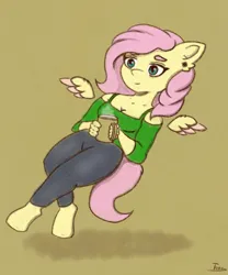 Size: 1250x1500 | Tagged: safe, artist:shypuppy, derpibooru import, fluttershy, anthro, pegasus, unguligrade anthro, chibi, clothes, ear piercing, floating, floating wings, image, leggings, piercing, png, solo, wings