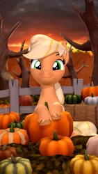 Size: 2160x3840 | Tagged: safe, artist:owlpirate, derpibooru import, applejack, earth pony, pony, 3d, 4k, autumn, cute, female, hatless, high res, image, jackabetes, looking at you, mare, missing accessory, png, pumpkin, pumpkin patch, smiling, smiling at you, solo, source filmmaker, unshorn fetlocks