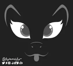 Size: 2092x1887 | Tagged: safe, artist:autumnsfur, derpibooru import, pony, genderless, generic pony, grayscale, halloween, holiday, image, jack-o-lantern, logo, looking at you, minimalist, modern art, monochrome, nightmare night, png, printable, pumpkin, signature, silly, silly pony, simple background, smiling, tongue out