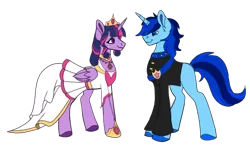 Size: 1964x1210 | Tagged: artist needed, source needed, safe, derpibooru import, twilight sparkle, twilight sparkle (alicorn), oc, oc:blue thunder, alicorn, image, marriage, png, thundersparkle, wedding