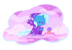 Size: 1382x954 | Tagged: safe, artist:shugrcube, derpibooru import, trixie, pony, unicorn, blushing, candle, chibi, female, image, mare, meme, open mouth, orb, png, pondering, pondering my orb, sitting, solo