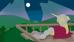 Size: 1280x720 | Tagged: safe, artist:llimus, derpibooru import, oc, oc:alton, pony, unicorn, image, lying down, male, moon, png, prone, solo, stallion