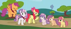 Size: 3648x1508 | Tagged: safe, artist:princessfloriana, derpibooru import, apple bloom, scootaloo, sweetie belle, earth pony, pegasus, pony, unicorn, cutie mark crusaders, eyes closed, female, filly, foal, image, mare, mother and child, mother and daughter, offspring, older, older apple bloom, older cmc, older scootaloo, older sweetie belle, parent:apple bloom, parent:button mash, parent:rumble, parent:scootaloo, parent:sweetie belle, parent:tender taps, parents:rumbloo, parents:sweetiemash, parents:tenderbloom, png, scootaloo can fly