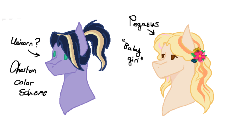 Size: 902x504 | Tagged: safe, artist:dubstepicdj, derpibooru import, oc, oc:cherton knight, oc:meadow, unofficial characters only, pegasus, pony, unicorn, bust, duo, female, flower, flower in hair, image, male, mare, offspring, parent:big macintosh, parent:fluttershy, parent:princess cadance, parent:shining armor, parents:fluttermac, parents:shiningcadance, png, simple background, stallion, white background