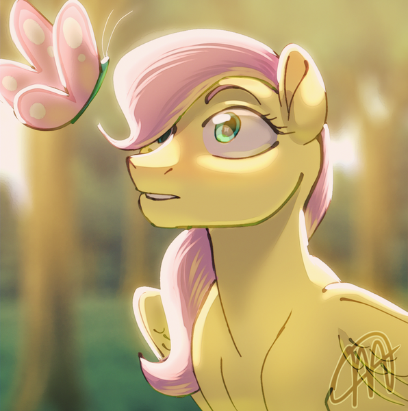 Size: 2000x2015 | Tagged: safe, artist:mythicalartist_, derpibooru import, fluttershy, butterfly, insect, pegasus, pony, female, filly, filly fluttershy, foal, high res, image, looking up, png, solo, sunlight, younger