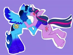 Size: 2732x2048 | Tagged: safe, derpibooru import, twilight sparkle, twilight sparkle (alicorn), oc, oc:blue thunder, alicorn, image, jpeg, kissing, thundersparkle