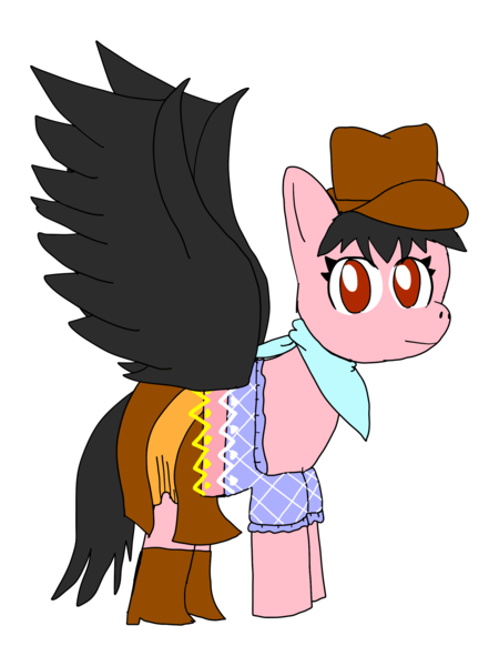 Size: 2048x2732 | Tagged: safe, artist:jerry_smg4_fan, derpibooru import, ponified, pegasus, pony, black wings, clothes, cowboy hat, female, hat, image, kurokoma saki, mare, png, skirt, stetson, touhou, wings
