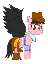 Size: 2048x2732 | Tagged: safe, artist:jerry_smg4_fan, derpibooru import, ponified, pegasus, pony, black wings, clothes, cowboy hat, female, hat, image, kurokoma saki, mare, png, skirt, stetson, touhou, wings