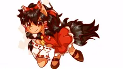 Size: 480x270 | Tagged: safe, artist:暮光小樱, derpibooru import, ponified, pony, bow, clothes, dress, female, hakurei reimu, image, jpeg, mare, miko, simple background, touhou, white background