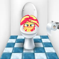 Size: 650x650 | Tagged: suggestive, derpibooru import, edit, vector edit, sunset shimmer, human, equestria girls, bedroom eyes, blushing, but why, female, females only, fetish, image, jpeg, looking at you, nudity, simple background, skibidi toilet, smiling, smiling at you, solo, solo female, toilet, toilet paper, vector