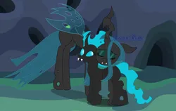 Size: 2000x1264 | Tagged: safe, derpibooru import, queen chrysalis, oc, oc:beryl, oc:ponysona, changeling, changeling oc, cookie-ruby, digital art, image, png, ponysona