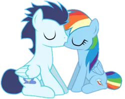 Size: 469x373 | Tagged: safe, artist:rulette, derpibooru import, rainbow dash, soarin', pegasus, pony, female, image, kiss on the lips, kissing, male, mare, png, shipping, simple background, soarindash, stallion, straight, transparent background