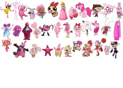 Size: 1280x915 | Tagged: safe, artist:greenteen80, derpibooru import, edit, pinkie pie, earth pony, human, monkey, pony, rabbit, spider, abby cadabby, adventure time, amy rose, anais watterson, angry birds, angry birds stella, animal, billy hatcher and the giant egg, bing bong, blossom (powerpuff girls), bubble guppies, callie, cartoon, chowder, courage the cowardly dog, cylindria, female, flower bubble, foofa, g4, giggles, happy tree friends, image, inside out, jpeg, kirby, kirby (series), littlest pet shop, lola loud, lulu (ni hao kai-lan), male, mare, milli, minka mark, miss spider's sunny patch friends, molly (bubble guppies), ni hao kai-lan, pac-man, pac-man and the ghostly adventures, panini (chowder), patrick star, piglet, pink, pinky (pac-man), pops, princess bubblegum, princess peach, regular show, rolly roll, rubbadubbers, sesame street, shimmer (miss spider's sunny patch friends), simple background, smiling, sonic the hedgehog (series), splatoon, sploshy, spongebob squarepants, super mario bros., team umizoomi, telly monster, the amazing world of gumball, the angry birds movie, the backyardigans, the fairly oddparents, the powerpuff girls, timmy turner, tubb, uniqua, wanda, white background, widget, winnie the pooh, wow! wow! wubbzy!, yo gabba gabba!