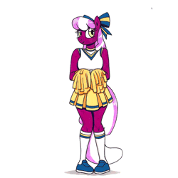 Size: 960x960 | Tagged: safe, artist:killerteddybear94, edit, editor:undeadponysoldier, ponerpics import, ponybooru import, cheerilee, anthro, animated, animated png, bow, cheeribetes, cheerileeder, cheerleader, cheerleader outfit, cheerleading, clothes, cute, gif, hair bow, image, pom pom, skirt