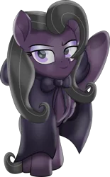 Size: 3735x6042 | Tagged: safe, artist:lincolnbrewsterfan, derpibooru import, oc, oc:bittersweet nocturne, pegasus, pony, my little pony: the movie, .svg available, black mane, black tail, bowtie, cape, clothes, commission, commissioner:sazerlite, condescending, eyebrows, female, hair over one eye, highlights, hooded cape, hoof heart, image, inkscape, lidded eyes, lifting, looking at you, mare, movie accurate, pegasus oc, png, purple, purple eyes, raised eyebrow, raised hoof, sassy, shiny, simple background, smiling, smiling at you, tail, transparent background, underhoof, upside-down hoof heart, vector, wings