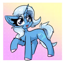 Size: 2000x2000 | Tagged: safe, artist:jubyskylines, derpibooru import, trixie, pony, unicorn, abstract background, chest fluff, ear fluff, female, image, looking at you, mare, open mouth, open smile, png, raised hoof, smiling, smiling at you, solo