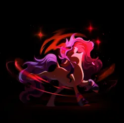 Size: 2980x2957 | Tagged: safe, artist:kraytt-05, derpibooru import, oc, oc:milou, unofficial characters only, pony, unicorn, black background, female, glow, glowing horn, high res, horn, image, magic, mare, nose in the air, open mouth, open smile, png, simple background, smiling, solo, standing on two hooves