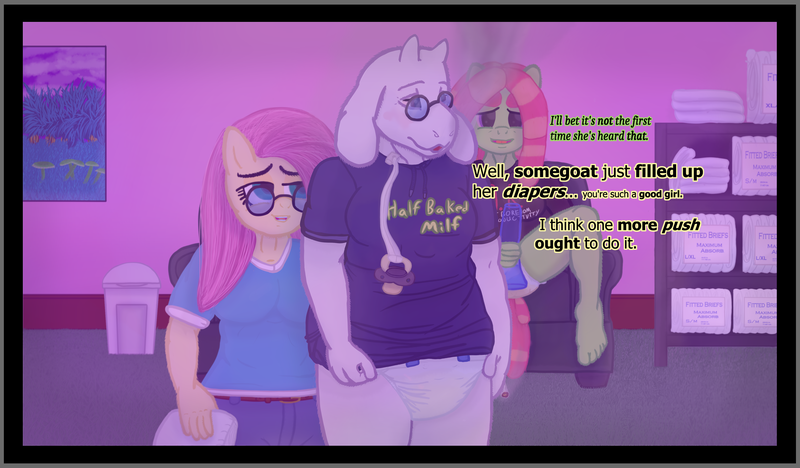 Size: 4348x2544 | Tagged: questionable, artist:wayward pony, derpibooru import, fluttershy, tree hugger, anthro, earth pony, goat, plantigrade anthro, derpibooru, twibooru, abdl, aftermath, black light, blushing, bong, breasts, carpet, clothes, couch, crossover, dialogue, diaper, diaper check, diaper fetish, diaper package, diaper training, domination, double entendre, drug use, drugs, female, femdom, femsub, fetish, glow, good girl, high, hoodie, image, implied hand on butt, implied messy diaper, indoors, joint, juxtaposition, marijuana, messy diaper, meta, milf, non-baby in diaper, pacifier, parody, phallic symbol, picture, png, poop, pooping in diaper, poopy diaper, poster, praise, psilocybin mushrooms, shirt, shocked, shocked expression, smoke, smoking, smug smile, stoned, submissive, sunglasses, surprised, t-shirt, toriel, trashcan, undertale, unpotty training, urine, wet diaper