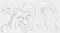 Size: 1245x691 | Tagged: safe, artist:dotkwa, derpibooru import, fluttershy, pegasus, pony, cute, eyes closed, female, frown, gray background, grayscale, image, laughing, mare, monochrome, png, shyabetes, simple background, sketch, smiling, solo