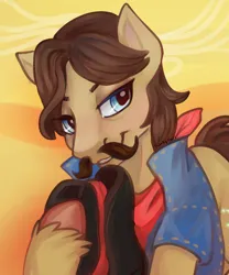 Size: 1500x1800 | Tagged: safe, artist:funky_furs, derpibooru import, sheriff silverstar, earth pony, pony, clothes, facial hair, g4, hat, image, lidded eyes, male, moustache, png, raised hoof, scarf, signature, smiling, solo, stallion, tail, unshorn fetlocks, vest