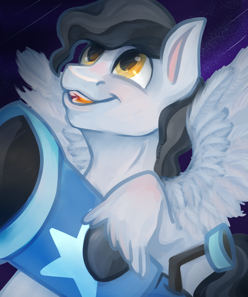 Size: 1500x1800 | Tagged: safe, artist:funky_furs, derpibooru import, mercury, starry eyes (character), pegasus, pony, g4, image, looking up, male, open mouth, open smile, png, shooting star, smiling, solo, spread wings, stallion, stargazing, stars, telescope, unshorn fetlocks, wings