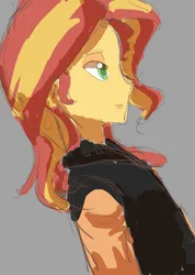 Size: 1457x2048 | Tagged: safe, artist:forest0816, derpibooru import, sunset shimmer, human, equestria girls, bust, clothes, gray background, image, jpeg, side view, simple background, sketch, solo