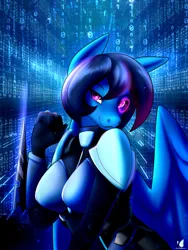 Size: 774x1032 | Tagged: safe, artist:bludraconoid, derpibooru import, oc, oc:kyra storm, unofficial characters only, anthro, pegasus, armor, breasts, commission, female, image, jpeg, numbers, science fiction, smiling, solo, solo female, wings