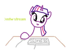 Size: 341x248 | Tagged: safe, artist:purblehoers, derpibooru import, twilight sparkle, unicorn, computer mouse, image, keyboard, looking at you, ms paint, png, smiling, solo, unicorn twilight