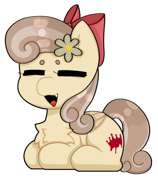 Size: 1165x1319 | Tagged: safe, artist:circusartt, derpibooru import, oc, oc:peach blossom, unofficial characters only, pegasus, pony, bow, chest fluff, chibi, eyes closed, flower, flower in hair, hair bow, image, lying down, open mouth, png, ponyloaf, prone, solo
