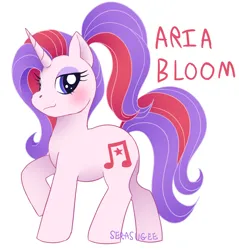 Size: 1414x1478 | Tagged: safe, artist:serasugee, derpibooru import, oc, pony, unicorn, eyeshadow, image, long hair, makeup, music notes, pink fur, png, ponytail, simple background, smug, solo, white background