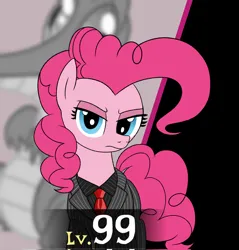 Size: 1954x2048 | Tagged: safe, artist:legendoflink, derpibooru import, gummy, pinkie pie, alligator, earth pony, pony, bodyguard, clothes, female, frown, image, jpeg, looking at you, mare, necktie, pinktober, staring at you, suit