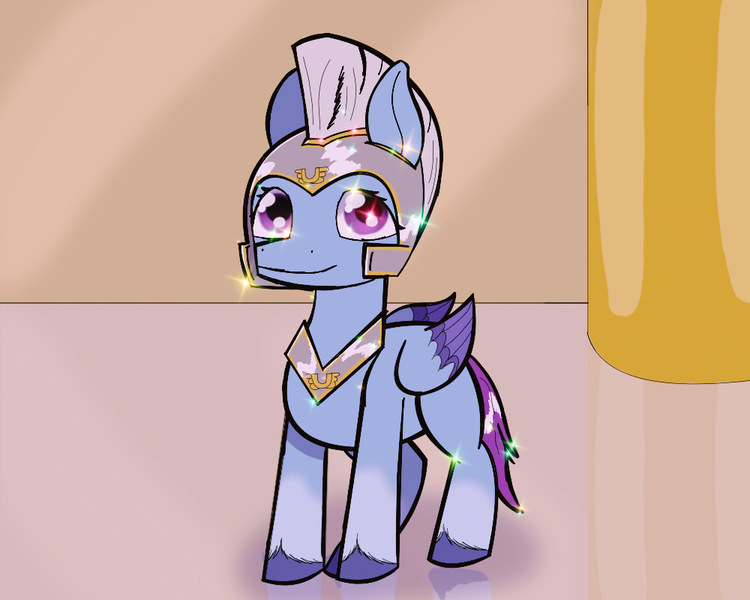 Size: 1000x800 | Tagged: safe, alternate version, artist:php176, derpibooru import, pegasus, pony, g5, derpibooru exclusive, female, filter, glittery, guardsmare, helmet, image, jpeg, mare, pegasus royal guard, royal guard, smiling, solo, zoom zephyrwing