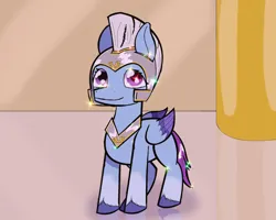 Size: 1000x800 | Tagged: safe, alternate version, artist:php176, derpibooru import, pegasus, pony, g5, derpibooru exclusive, female, filter, glittery, guardsmare, helmet, image, jpeg, mare, pegasus royal guard, royal guard, smiling, solo, zoom zephyrwing