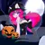 Size: 2000x2000 | Tagged: suggestive, artist:rinteen, derpibooru import, oc, oc:candy sweets, bat pony, black panties, black socks, black underwear, cameltoe, clothes, fangs, from behind, halloween, hat, holiday, image, moon, panties, png, pumpkin, raised tail, rear view, socks, tail, underwear, witch hat