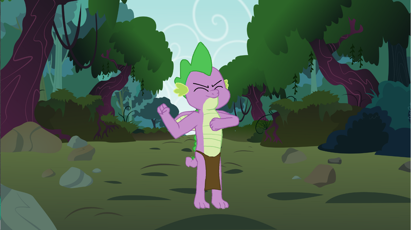 Size: 1329x743 | Tagged: safe, derpibooru import, spike, dragon, caveman, chest beating, chest pounding, clothes, eyes closed, forest, image, jungle, loincloth, png, solo, tarzan, teenaged dragon, teenager, tree, winged spike, wings